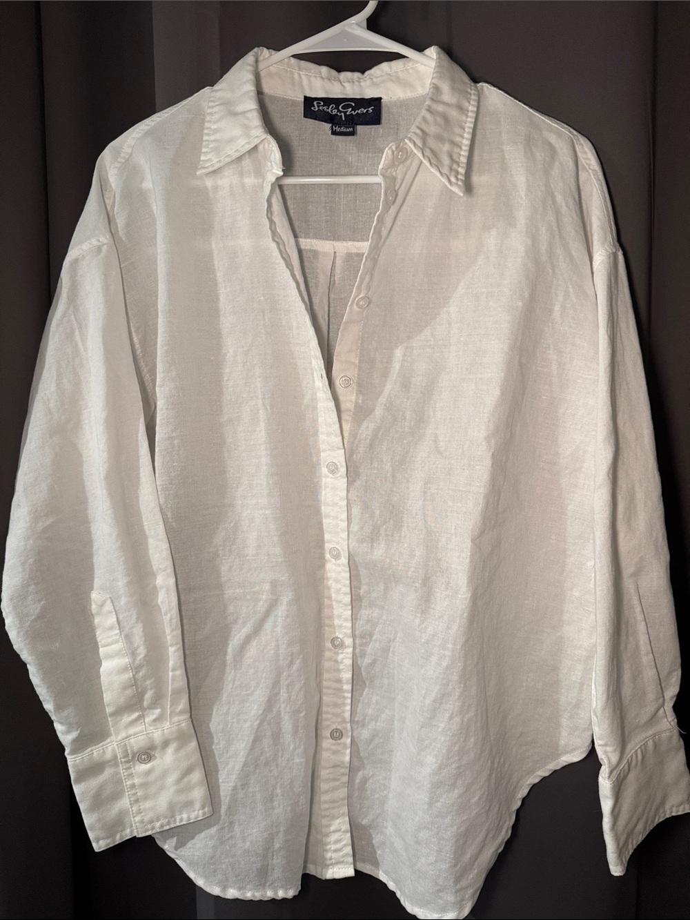 White Linen Collared Shirt by Lesley Evers - M